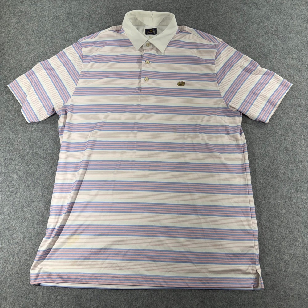 Tourney Mens XL Polo Shirt Short Sleeve Striped Blue Pink White Golf Casual